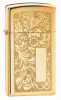 Зажигалка ZIPPO Slim® Venetian® с покрытием High Polish Brass, латунь/сталь, золотистая, глянцевая, 